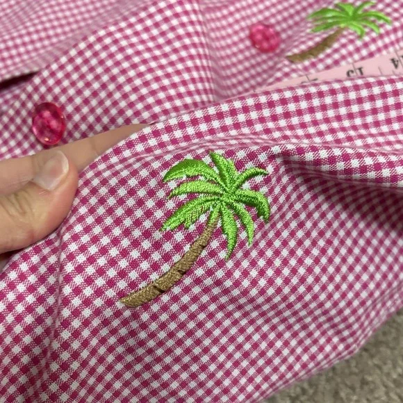 The Quaker Factory Vintage Gingam Palm trees Button Down Top size small - Picture 7 of 7
